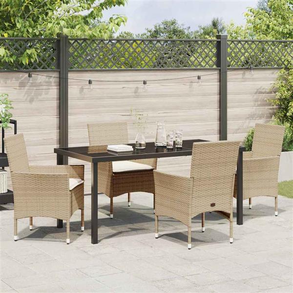 Grote foto vidaxl tuin eetset met kussen 5 pcs beige poly riet tuin en terras tuinmeubelen