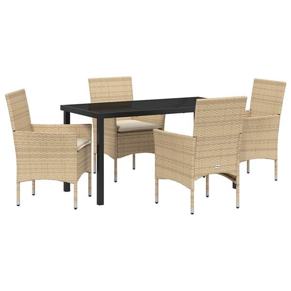 Grote foto vidaxl tuin eetset met kussen 5 pcs beige poly riet tuin en terras tuinmeubelen