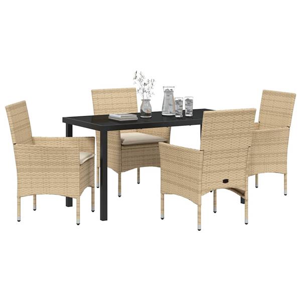 Grote foto vidaxl tuin eetset met kussen 5 pcs beige poly riet tuin en terras tuinmeubelen