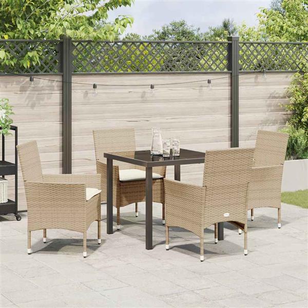 Grote foto vidaxl tuin eetset met kussen 5 pcs beige poly riet tuin en terras tuinmeubelen