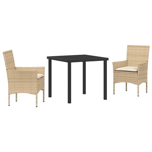 Grote foto vidaxl tuin eetset met kussen 3 pcs beige poly riet tuin en terras tuinmeubelen