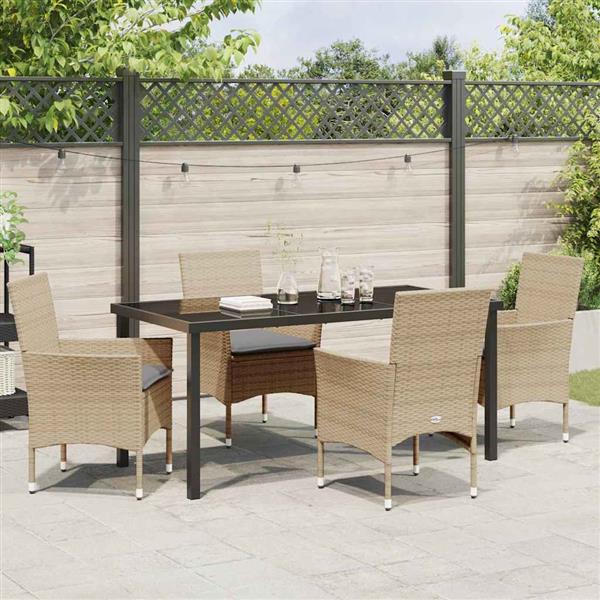 Grote foto vidaxl tuin eetset met kussen 5 pcs beige poly riet tuin en terras tuinmeubelen