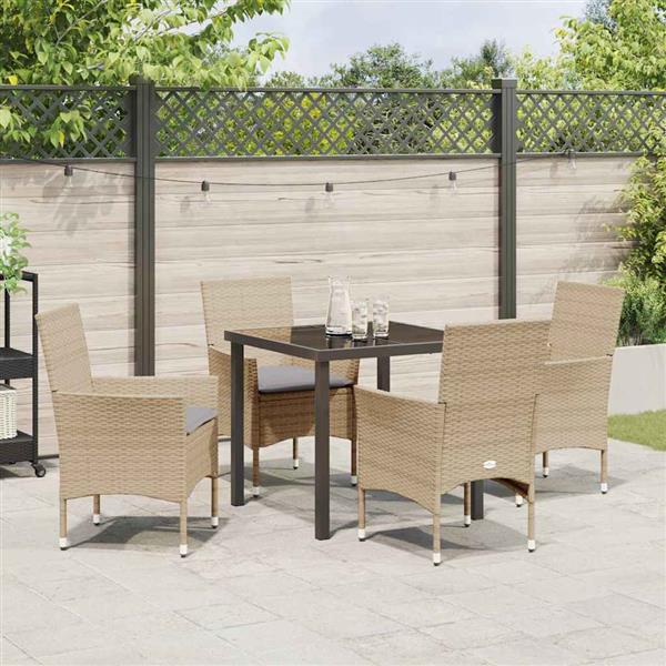 Grote foto vidaxl tuin eetset met kussen 5 pcs beige poly riet tuin en terras tuinmeubelen