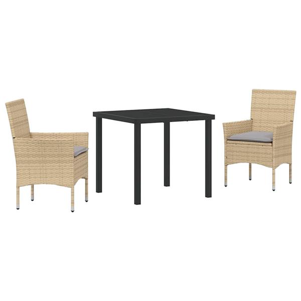 Grote foto vidaxl tuin eetset met kussen 3 pcs beige poly riet tuin en terras tuinmeubelen