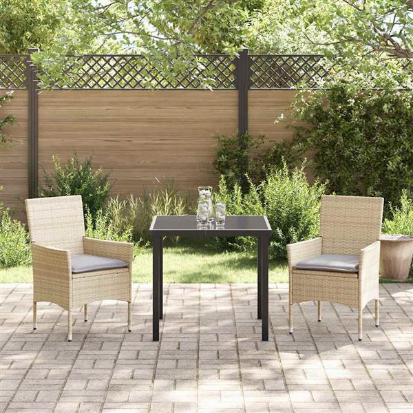 Grote foto vidaxl tuin eetset met kussen 3 pcs beige poly riet tuin en terras tuinmeubelen