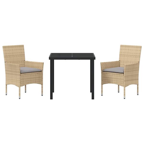 Grote foto vidaxl tuin eetset met kussen 3 pcs beige poly riet tuin en terras tuinmeubelen