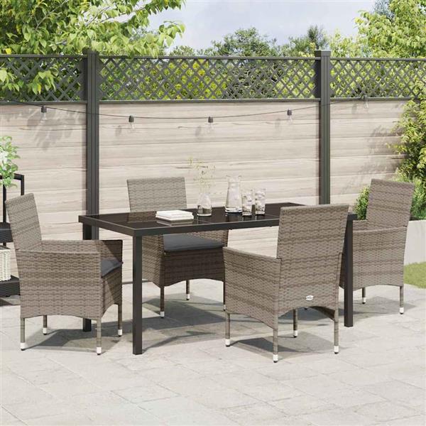 Grote foto vidaxl tuin eetset met kussen 5 pcs grijs poly riet tuin en terras tuinmeubelen