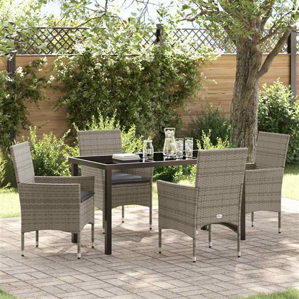 Grote foto vidaxl tuin eetset met kussen 5 pcs grijs poly riet tuin en terras tuinmeubelen
