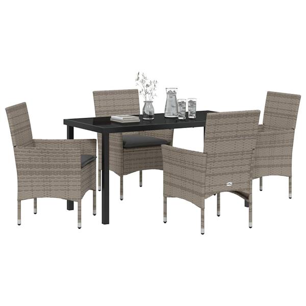 Grote foto vidaxl tuin eetset met kussen 5 pcs grijs poly riet tuin en terras tuinmeubelen