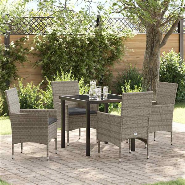 Grote foto vidaxl tuin eetset met kussen 5 pcs grijs poly riet tuin en terras tuinmeubelen