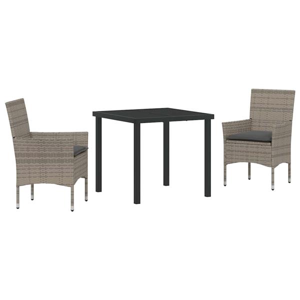 Grote foto vidaxl tuin eetset met kussen 3 pcs grijs poly riet tuin en terras tuinmeubelen