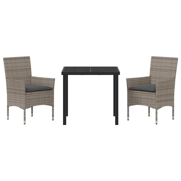 Grote foto vidaxl tuin eetset met kussen 3 pcs grijs poly riet tuin en terras tuinmeubelen