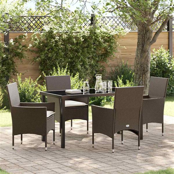 Grote foto vidaxl tuin eetset met kussen 5 pcs bruin poly riet tuin en terras tuinmeubelen