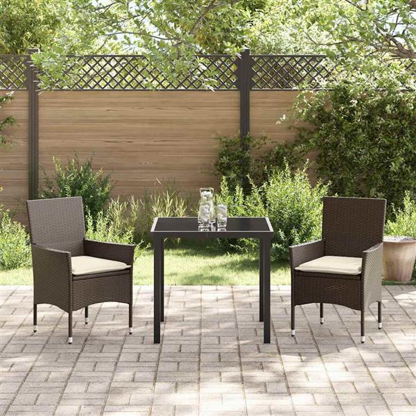 Grote foto vidaxl tuin eetset met kussen 3 pcs bruin poly riet tuin en terras tuinmeubelen