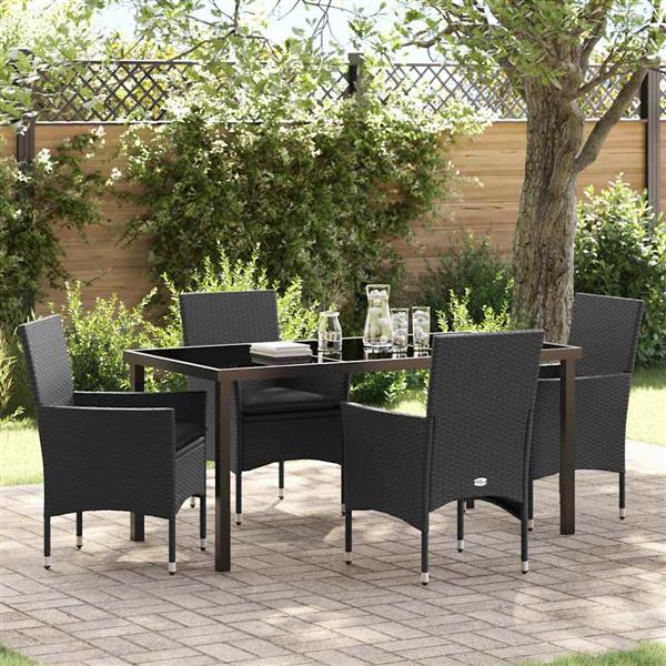 Grote foto vidaxl tuin eetset met kussen 5 pcs zwart poly riet tuin en terras tuinmeubelen