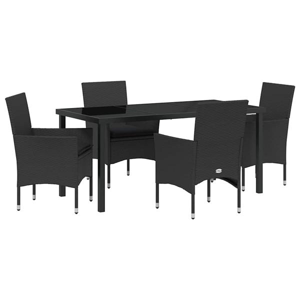 Grote foto vidaxl tuin eetset met kussen 5 pcs zwart poly riet tuin en terras tuinmeubelen