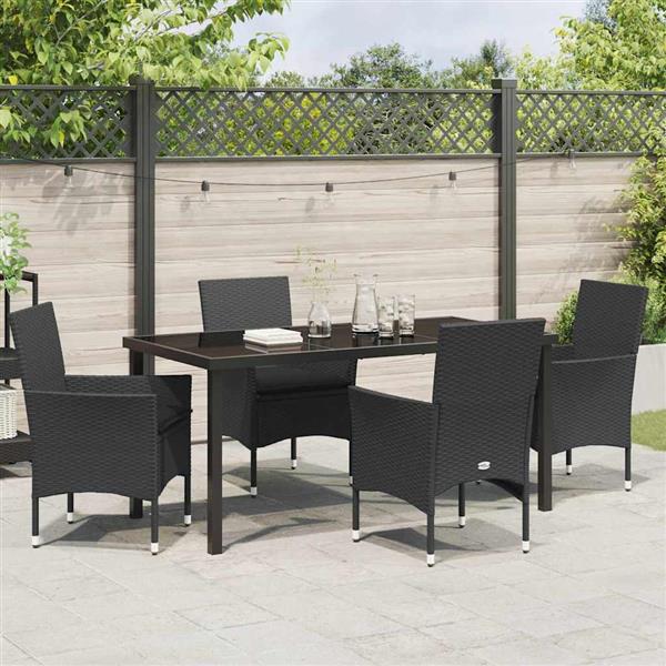 Grote foto vidaxl tuin eetset met kussen 5 pcs zwart poly riet tuin en terras tuinmeubelen