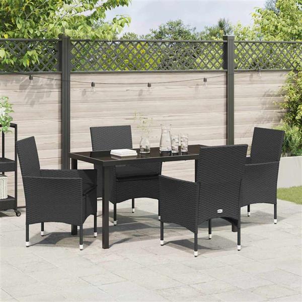 Grote foto vidaxl tuin eetset met kussen 5 pcs zwart poly riet tuin en terras tuinmeubelen