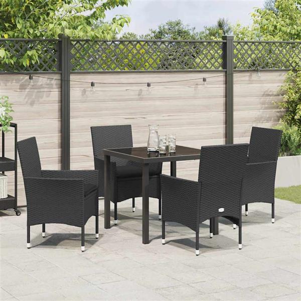 Grote foto vidaxl tuin eetset met kussen 5 pcs zwart poly riet tuin en terras tuinmeubelen