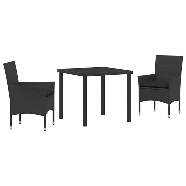 Grote foto vidaxl tuin eetset met kussen 3 pcs zwart poly riet tuin en terras tuinmeubelen