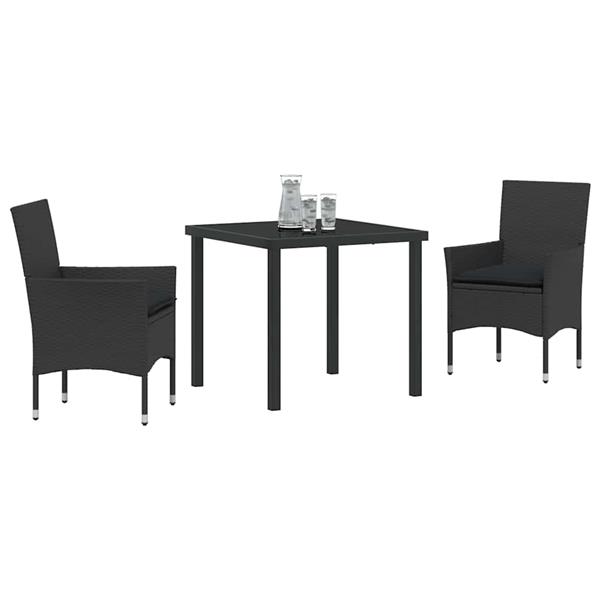 Grote foto vidaxl tuin eetset met kussen 3 pcs zwart poly riet tuin en terras tuinmeubelen