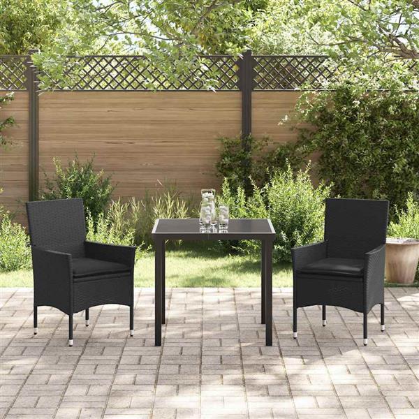 Grote foto vidaxl tuin eetset met kussen 3 pcs zwart poly riet tuin en terras tuinmeubelen