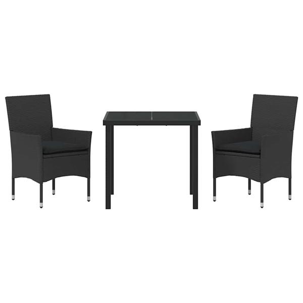 Grote foto vidaxl tuin eetset met kussen 3 pcs zwart poly riet tuin en terras tuinmeubelen