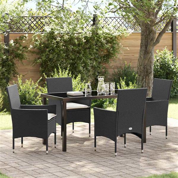 Grote foto vidaxl tuin eetset met kussen 5 pcs zwart poly riet tuin en terras tuinmeubelen