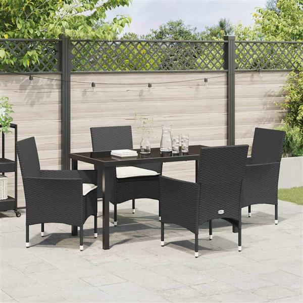 Grote foto vidaxl tuin eetset met kussen 5 pcs zwart poly riet tuin en terras tuinmeubelen