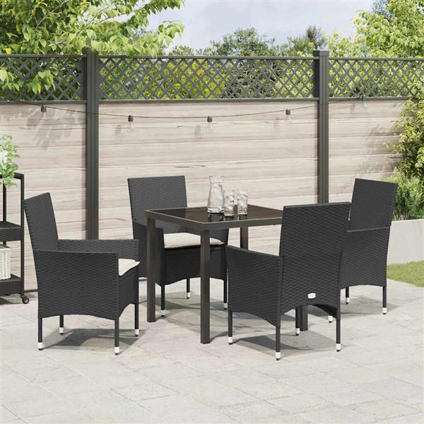 Grote foto vidaxl tuin eetset met kussen 5 pcs zwart poly riet tuin en terras tuinmeubelen
