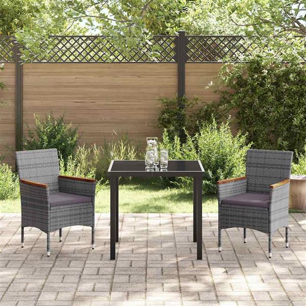 Grote foto vidaxl tuin eetset met kussen 3 pcs grijs poly riet tuin en terras tuinmeubelen