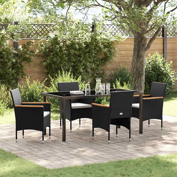 Grote foto vidaxl tuin eetset met kussen 5 pcs zwart poly riet tuin en terras tuinmeubelen
