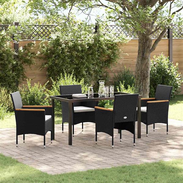 Grote foto vidaxl tuin eetset met kussen 5 pcs zwart poly riet tuin en terras tuinmeubelen