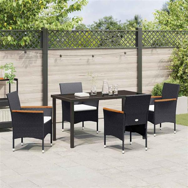 Grote foto vidaxl tuin eetset met kussen 5 pcs zwart poly riet tuin en terras tuinmeubelen