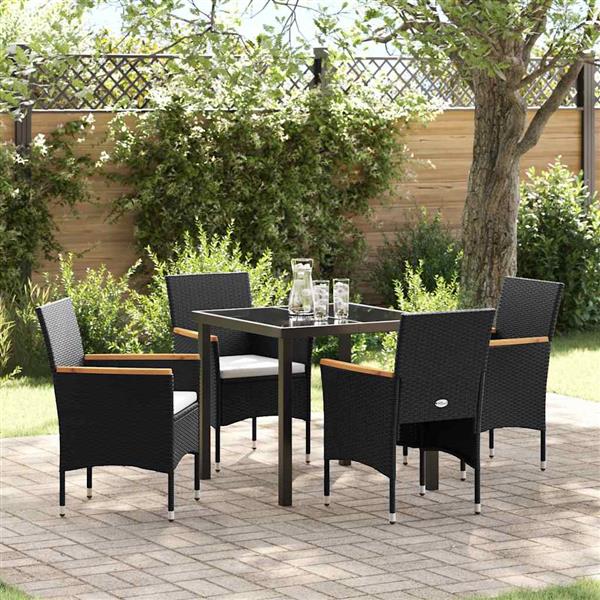 Grote foto vidaxl tuin eetset met kussen 5 pcs zwart poly riet tuin en terras tuinmeubelen