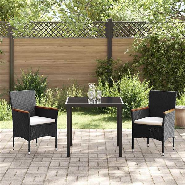Grote foto vidaxl tuin eetset met kussen 3 pcs zwart poly riet tuin en terras tuinmeubelen