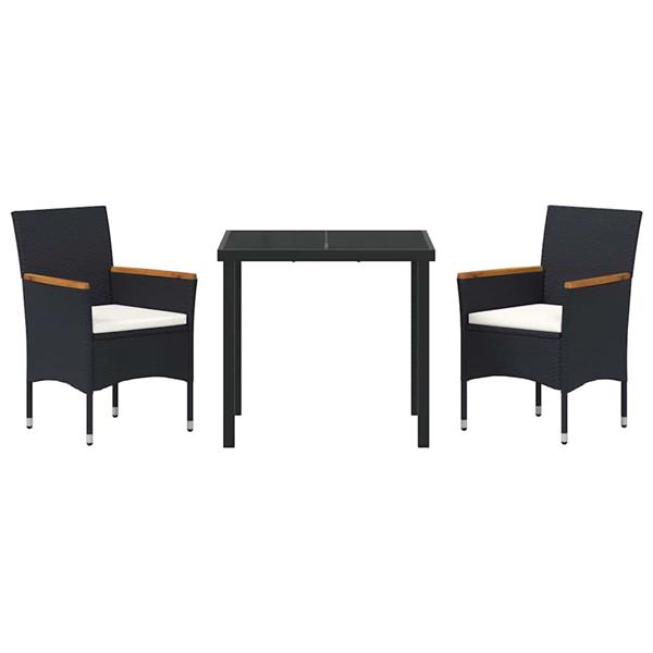 Grote foto vidaxl tuin eetset met kussen 3 pcs zwart poly riet tuin en terras tuinmeubelen