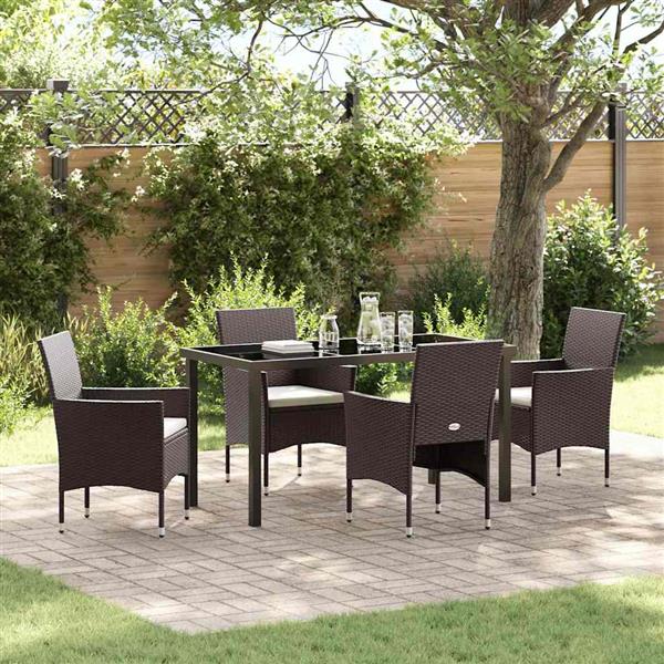 Grote foto vidaxl tuin eetset met kussen 5 pcs bruin poly riet tuin en terras tuinmeubelen