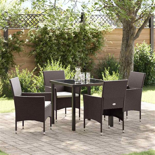 Grote foto vidaxl tuin eetset met kussen 5 pcs bruin poly riet tuin en terras tuinmeubelen