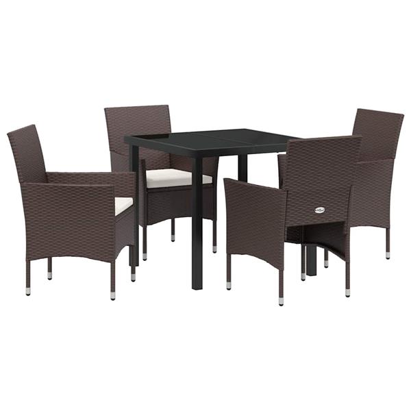 Grote foto vidaxl tuin eetset met kussen 5 pcs bruin poly riet tuin en terras tuinmeubelen