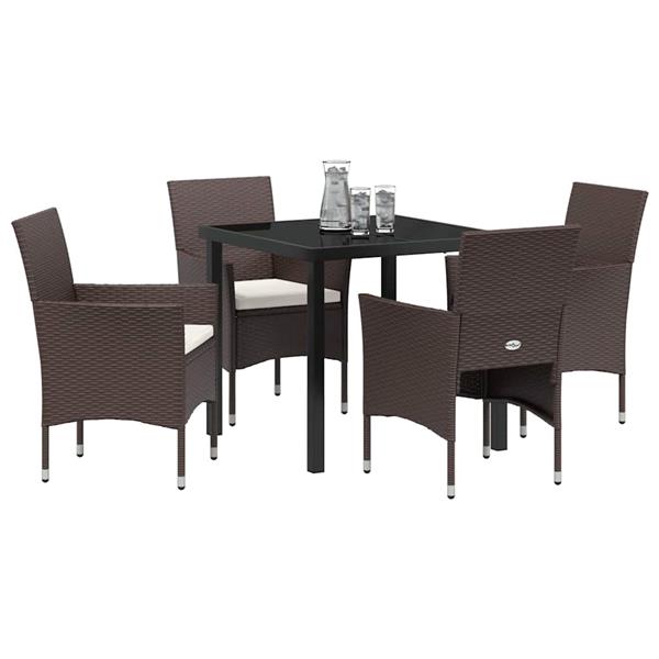 Grote foto vidaxl tuin eetset met kussen 5 pcs bruin poly riet tuin en terras tuinmeubelen