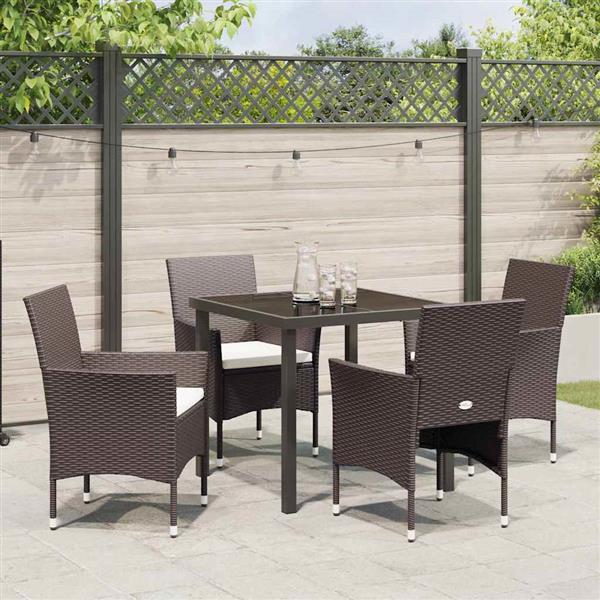 Grote foto vidaxl tuin eetset met kussen 5 pcs bruin poly riet tuin en terras tuinmeubelen