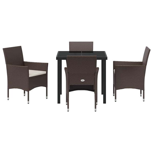 Grote foto vidaxl tuin eetset met kussen 5 pcs bruin poly riet tuin en terras tuinmeubelen