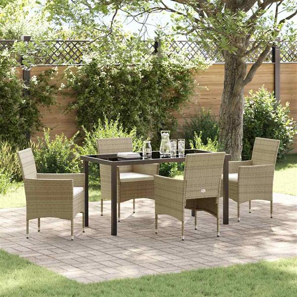 Grote foto vidaxl tuin eetset met kussen 5 pcs beige poly riet tuin en terras tuinmeubelen