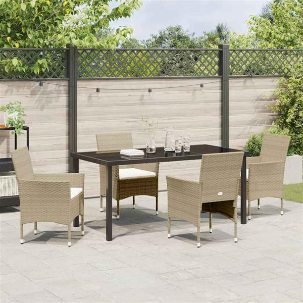 Grote foto vidaxl tuin eetset met kussen 5 pcs beige poly riet tuin en terras tuinmeubelen