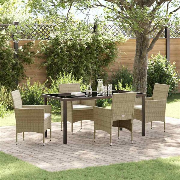 Grote foto vidaxl tuin eetset met kussen 5 pcs beige poly riet tuin en terras tuinmeubelen