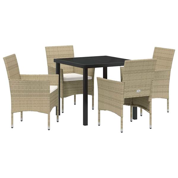 Grote foto vidaxl tuin eetset met kussen 5 pcs beige poly riet tuin en terras tuinmeubelen