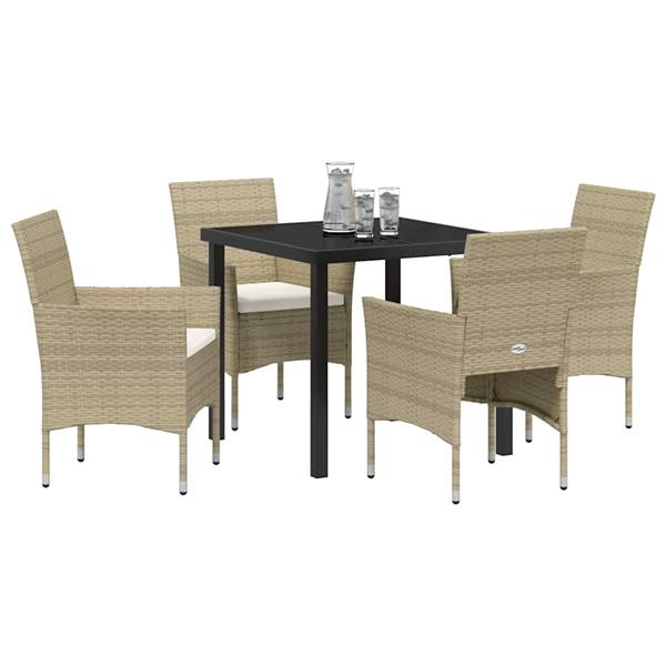 Grote foto vidaxl tuin eetset met kussen 5 pcs beige poly riet tuin en terras tuinmeubelen
