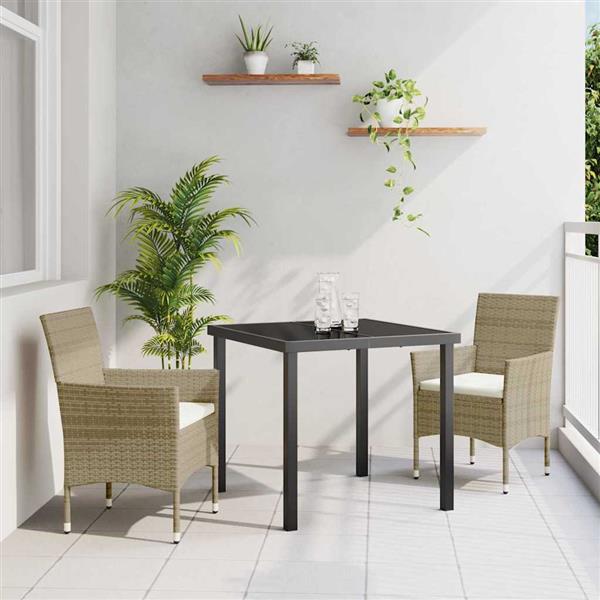 Grote foto vidaxl tuin eetset met kussen 3 pcs beige poly riet tuin en terras tuinmeubelen