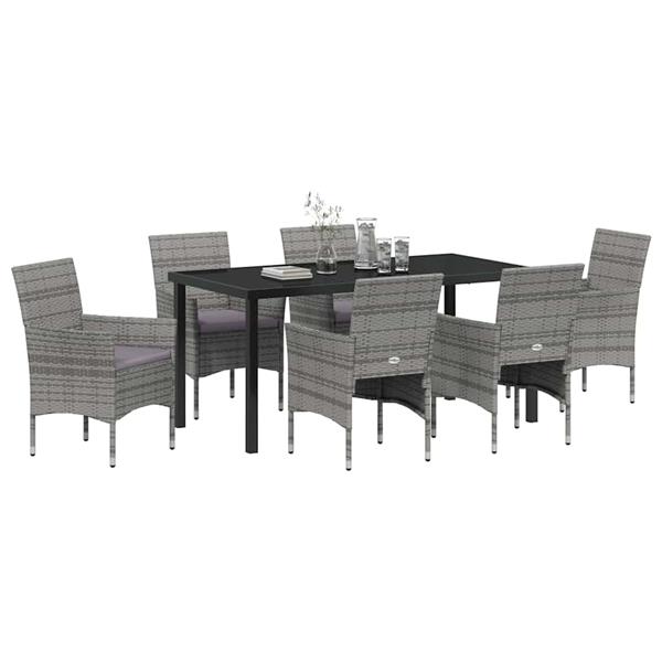 Grote foto vidaxl tuin eetset met kussen 7 pcs grijs poly riet tuin en terras tuinmeubelen